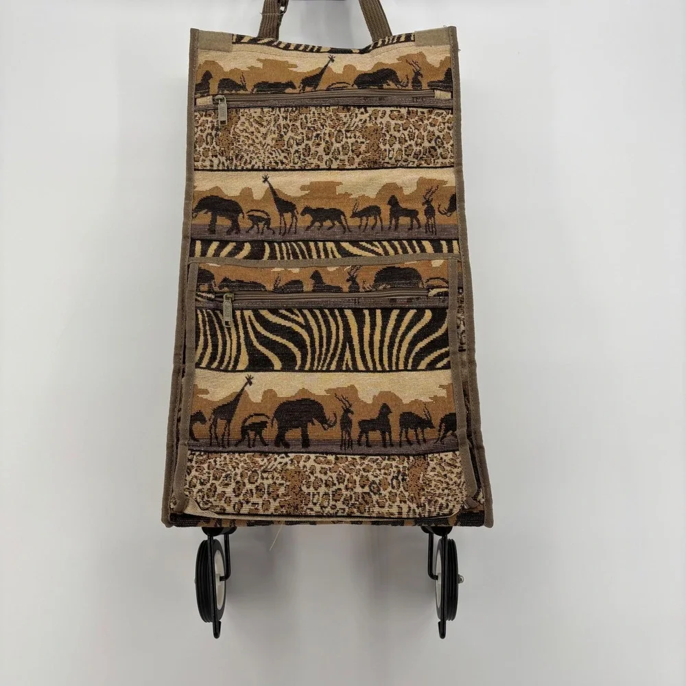 Jade Rolling Shopping Bag Large Brown Safari Animal Tapestry Ecletic Boho Unique